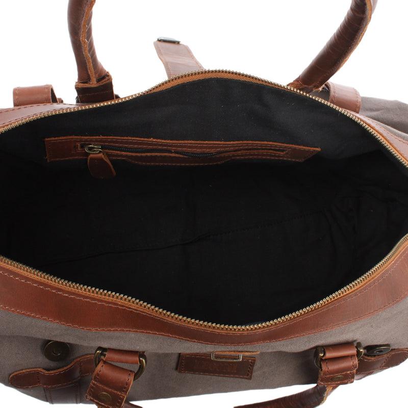 Leconi kleiner Weekender Handgepäck Damen Herren Leder Canvas grau LE2008 Nur für heute