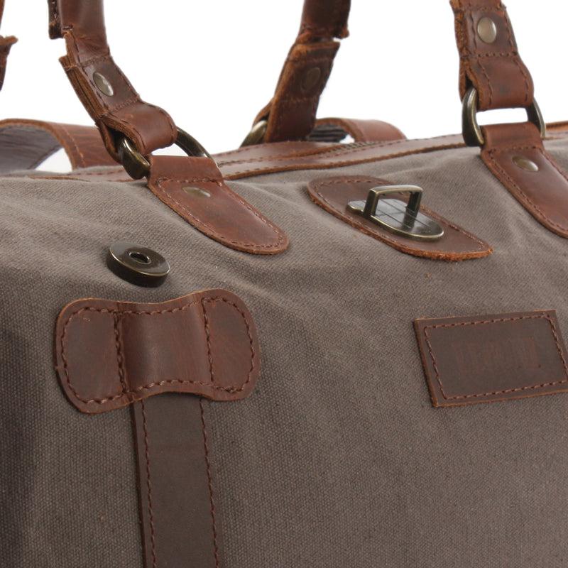 Leconi kleiner Weekender Handgepäck Damen Herren Leder Canvas grau LE2008 Nur für heute