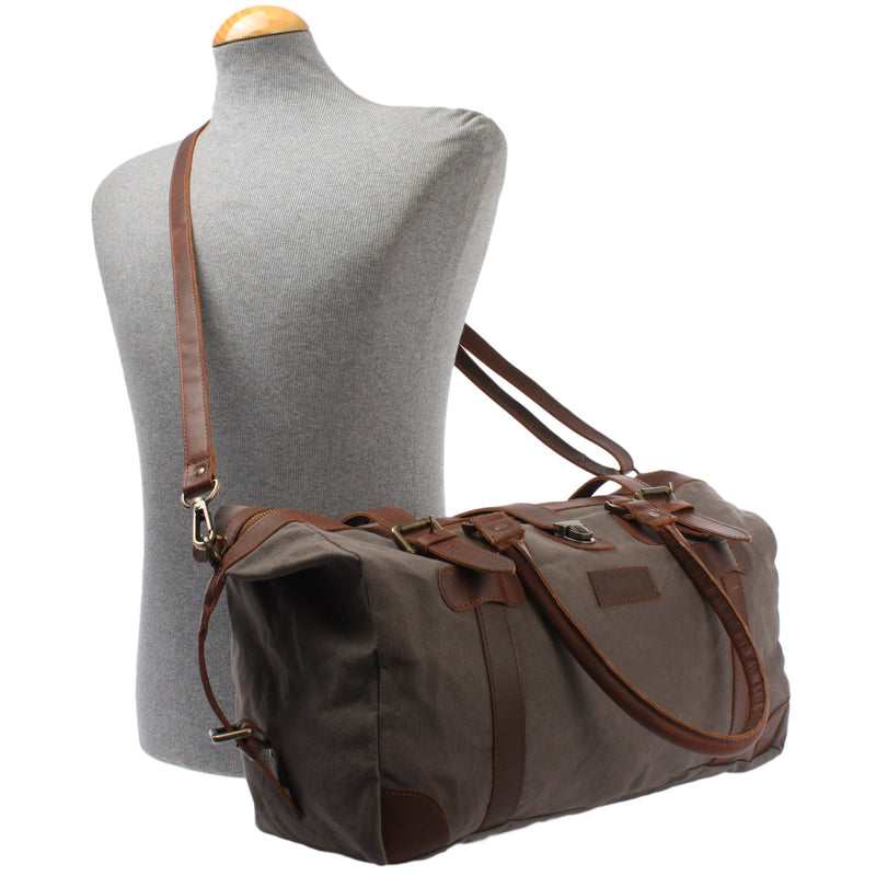 Leconi kleiner Weekender Handgepäck Damen Herren Leder Canvas grau LE2008 Nur für heute