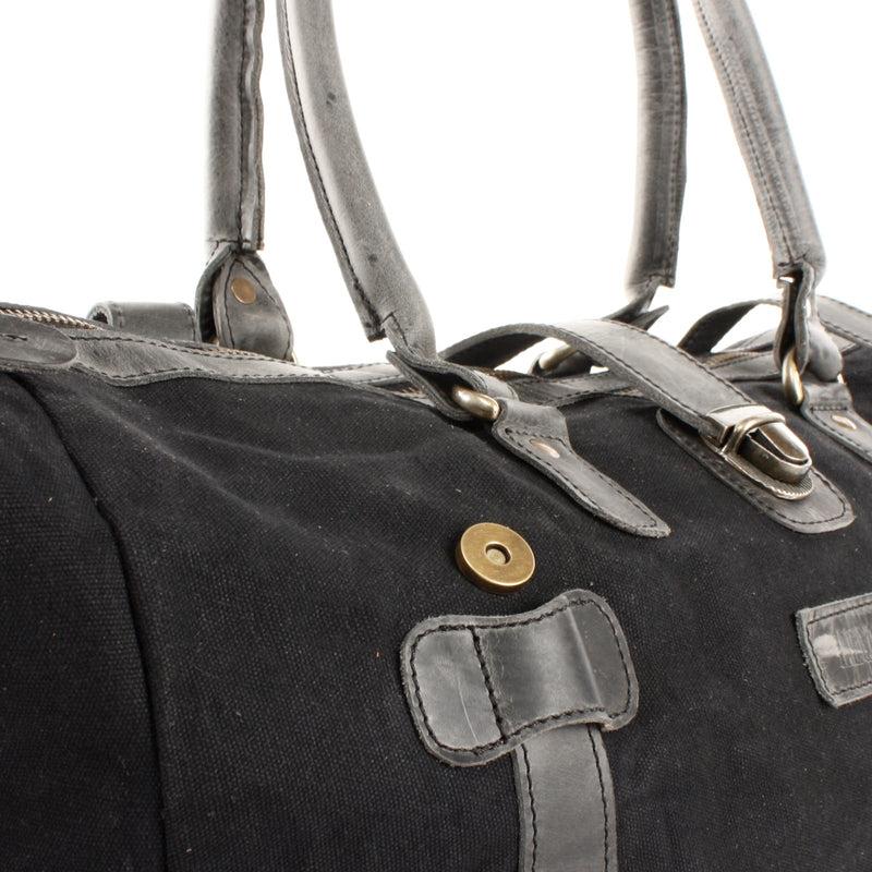 Leconi kleiner Weekender Handgepäck Damen Herren Leder Canvas schwarz LE2008 Sonderangebot der Fabrik