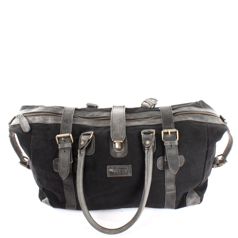 Leconi kleiner Weekender Handgepäck Damen Herren Leder Canvas schwarz LE2008 Sonderangebot der Fabrik