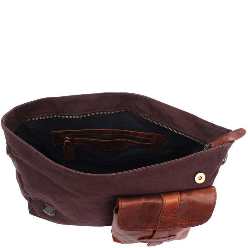 Leconi Umhängetasche Collegetasche DIN A4 Leder Canvas mokka LE3032 Bis zu 55% Rabatt
