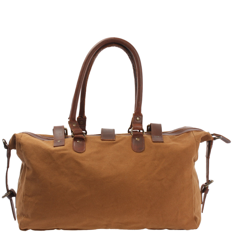 Leconi kleiner Weekender Handgepäck Damen Herren Leder Canvas cognac LE2008 Nur noch ein Tag übrig