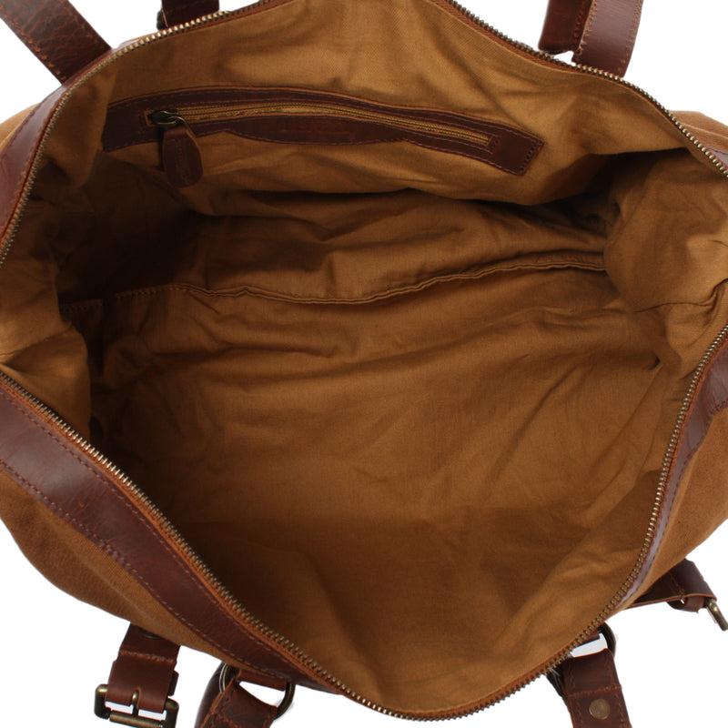 Leconi kleiner Weekender Handgepäck Damen Herren Leder Canvas cognac LE2008 Nur noch ein Tag übrig
