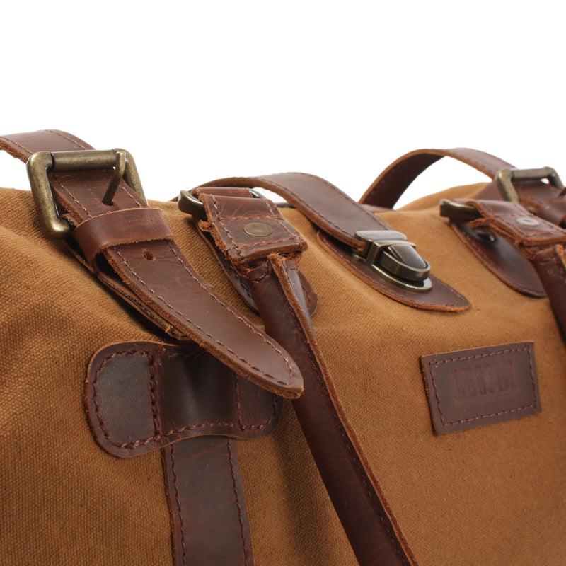 Leconi kleiner Weekender Handgepäck Damen Herren Leder Canvas cognac LE2008 Nur noch ein Tag übrig