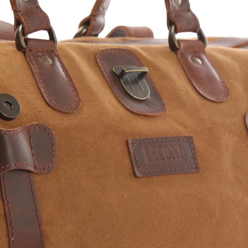 Leconi kleiner Weekender Handgepäck Damen Herren Leder Canvas cognac LE2008 Nur noch ein Tag übrig