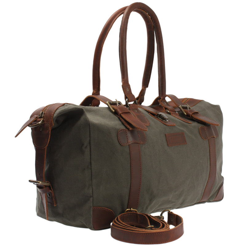 Leconi kleiner Weekender Handgepäck Damen Herren Leder Canvas grün LE2008 Super Rabatt