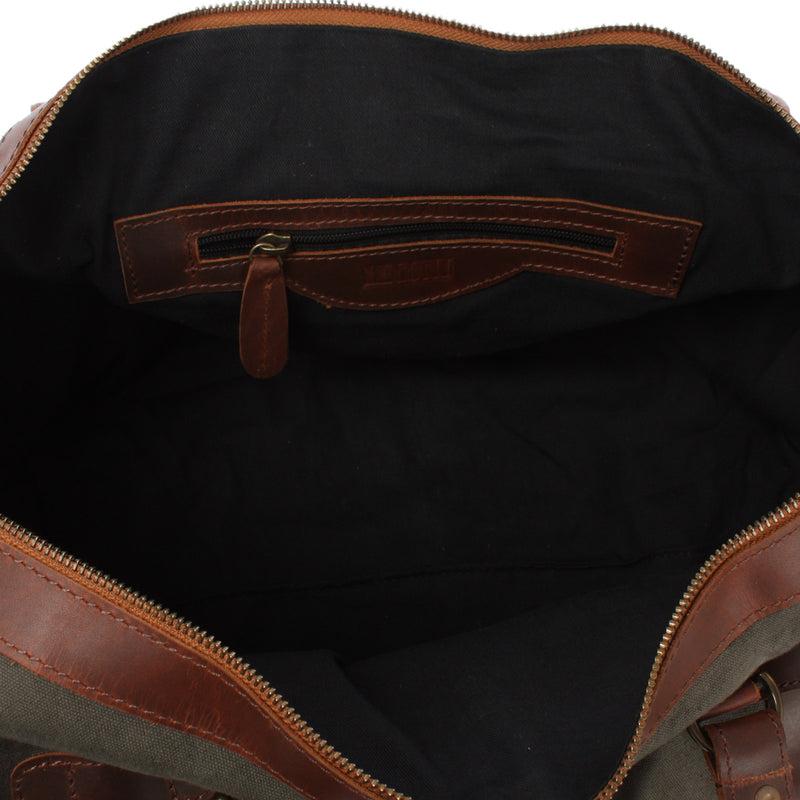 Leconi kleiner Weekender Handgepäck Damen Herren Leder Canvas grün LE2008 Super Rabatt