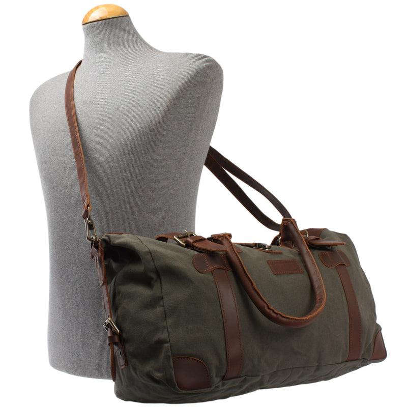 Leconi kleiner Weekender Handgepäck Damen Herren Leder Canvas grün LE2008 Super Rabatt