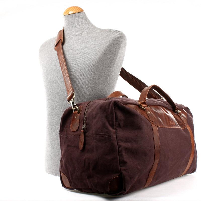 Leconi große Reisetasche Weekender Handgepäck Canvas Leder mokka LE2020 Riesige Rabatte