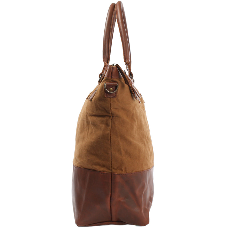 Leconi XXL Shopper Schultertasche Beuteltasche Leder Canvas cognac LE2005 50% Rabatt mit kostenlosem Versand
