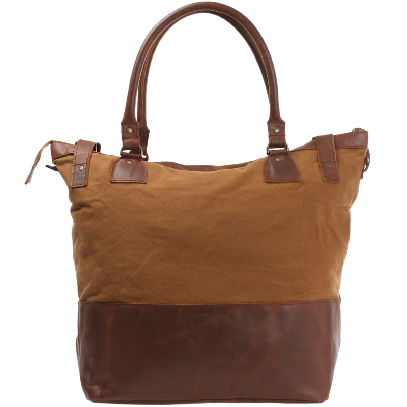 Leconi XXL Shopper Schultertasche Beuteltasche Leder Canvas cognac LE2005 50% Rabatt mit kostenlosem Versand