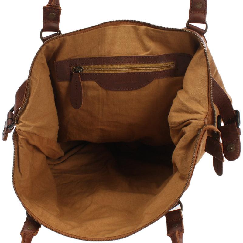 Leconi XXL Shopper Schultertasche Beuteltasche Leder Canvas cognac LE2005 50% Rabatt mit kostenlosem Versand