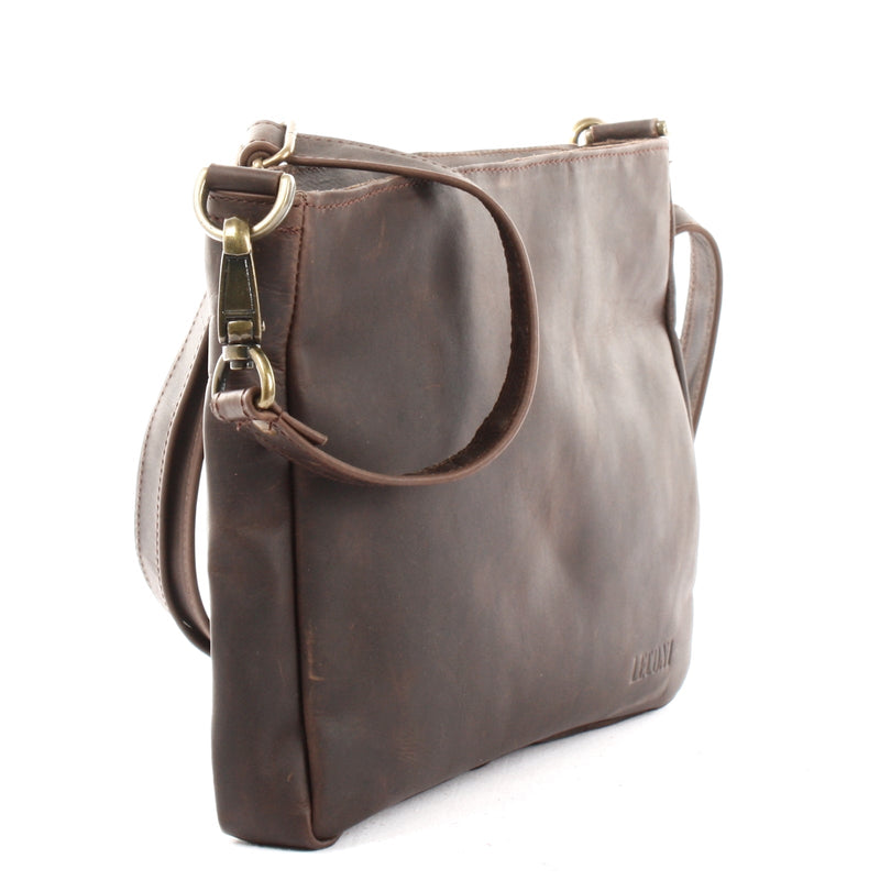 Leconi Umhängetasche Ledertasche Schultertasche Freizeittasche Leder dunkelbraun LE3058 Kostenloser Versand international