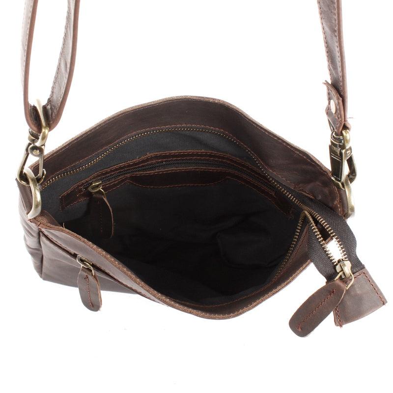 Leconi Umhängetasche Ledertasche Schultertasche Freizeittasche Leder dunkelbraun LE3058 Kostenloser Versand international