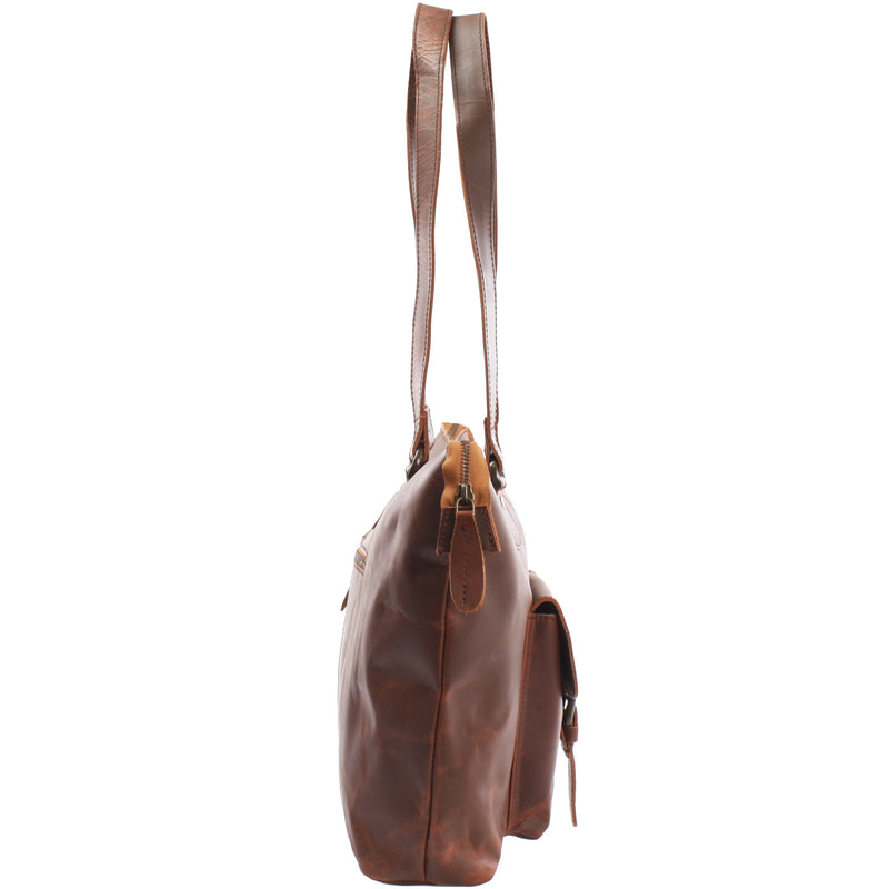 Leconi Schultertasche Damentasche Handtasche Leder braun LE0052 Fabrikladen