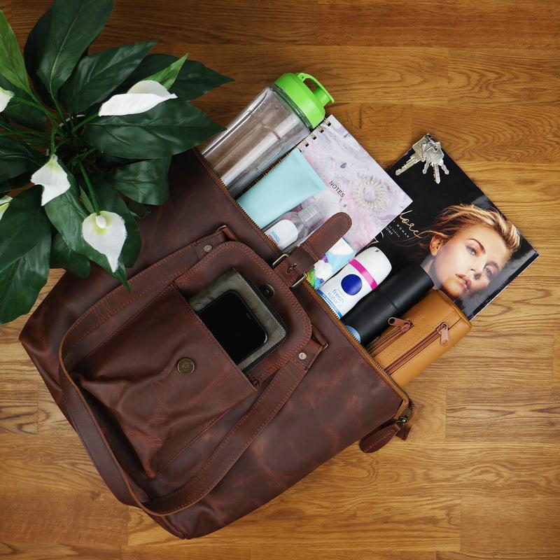 Leconi Schultertasche Damentasche Handtasche Leder braun LE0052 Fabrikladen