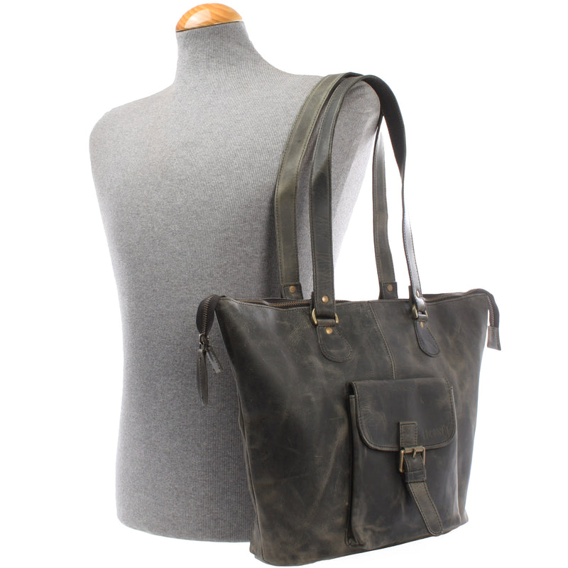Leconi Schultertasche Damentasche Handtasche Leder grau LE0052 Begrenzt auf 3 Tage