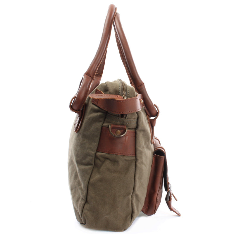 Leconi Schultertasche Henkeltasche Damentasche Handtasche Leder Canvas grün LE0050 Speichern exportieren