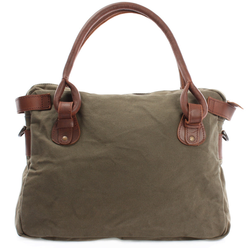 Leconi Schultertasche Henkeltasche Damentasche Handtasche Leder Canvas grün LE0050 Speichern exportieren