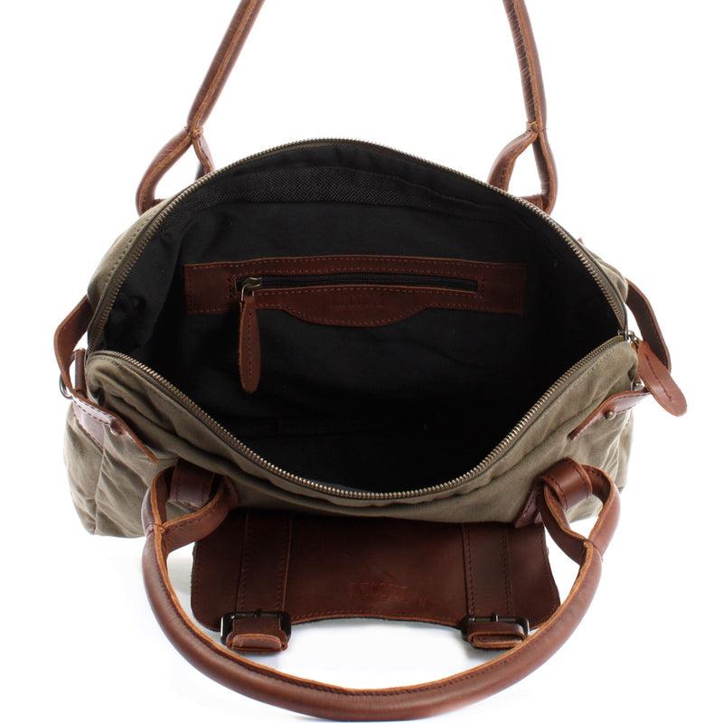 Leconi Schultertasche Henkeltasche Damentasche Handtasche Leder Canvas grün LE0050 Speichern exportieren