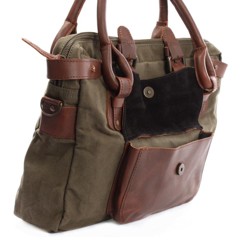 Leconi Schultertasche Henkeltasche Damentasche Handtasche Leder Canvas grün LE0050 Speichern exportieren