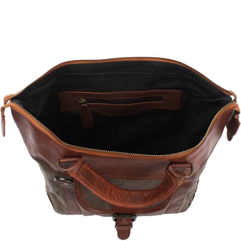 Leconi Henkeltasche Schultertasche Canvas Leder grau LE0043 Black Friday Preise