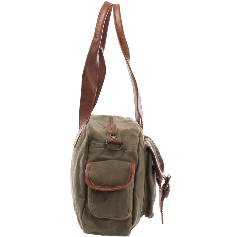 Leconi Henkeltasche Damentasche Canvas Leder grün LE0042 Im Verkauf