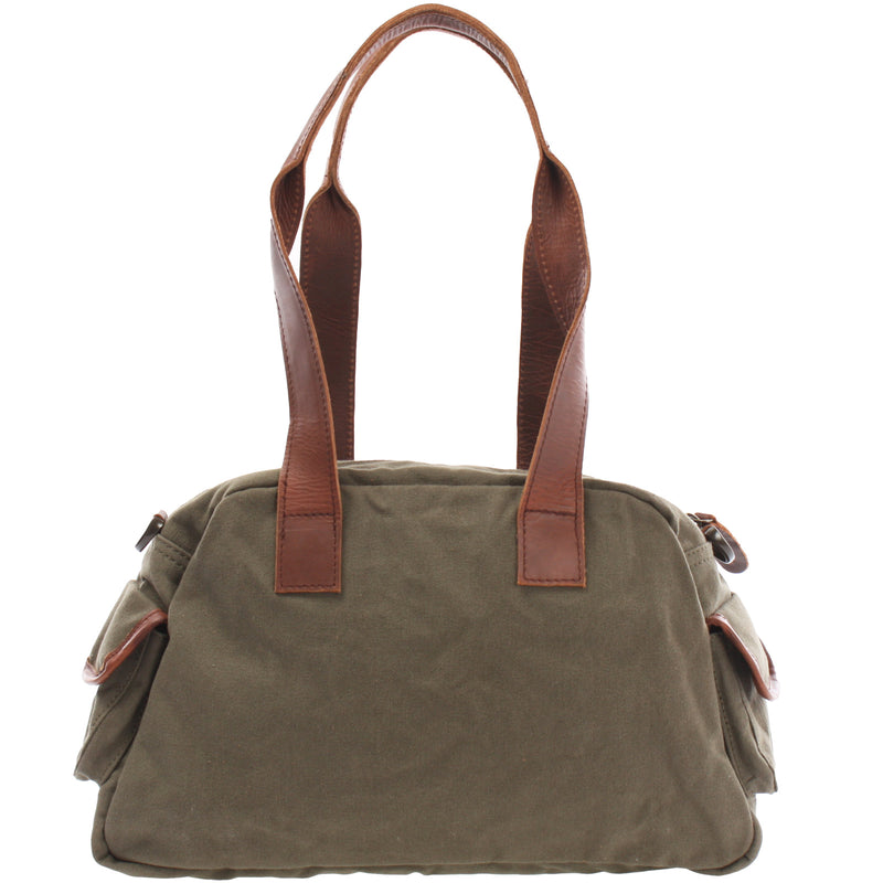 Leconi Henkeltasche Damentasche Canvas Leder grün LE0042 Im Verkauf