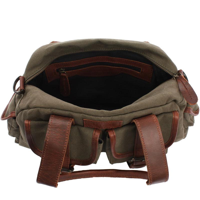 Leconi Henkeltasche Damentasche Canvas Leder grün LE0042 Im Verkauf