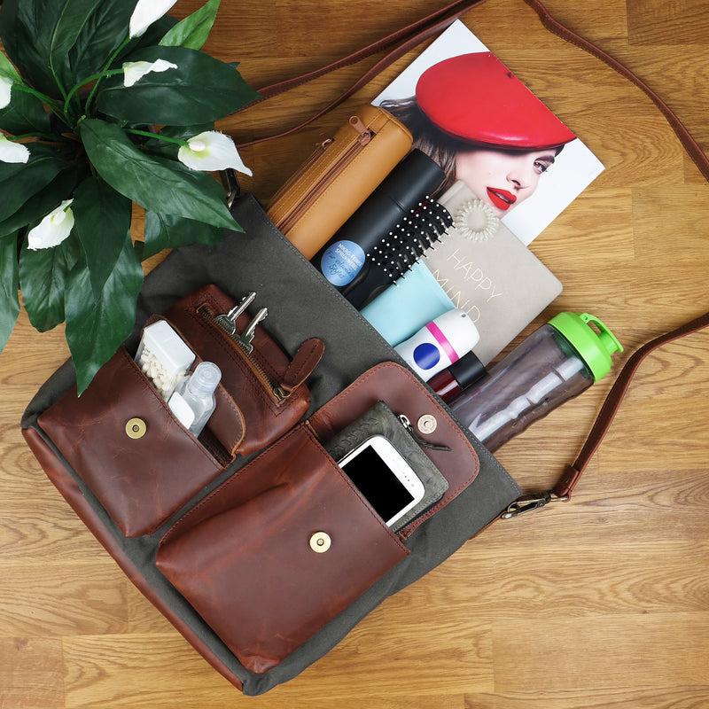 Leconi Schultertasche Umhängetasche Ledertasche Canvas Leder grau LE0039 50% Rabatt für begrenzte Zeit