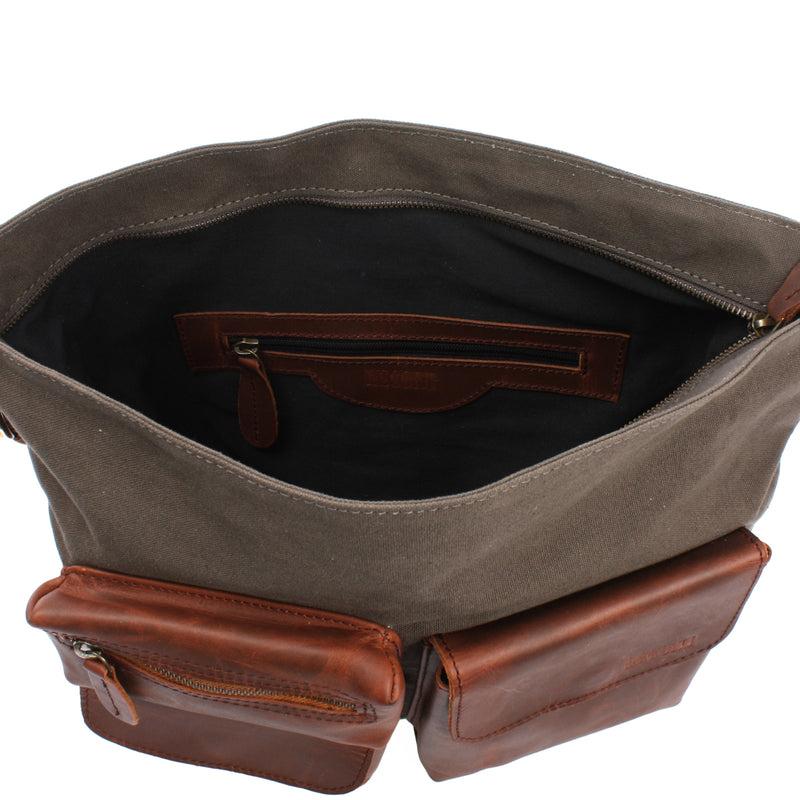 Leconi Schultertasche Umhängetasche Ledertasche Canvas Leder grau LE0039 50% Rabatt für begrenzte Zeit