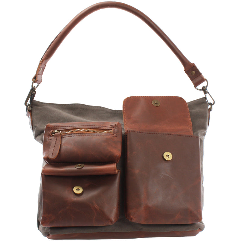 Leconi Schultertasche Umhängetasche Ledertasche Canvas Leder grau LE0039 50% Rabatt für begrenzte Zeit
