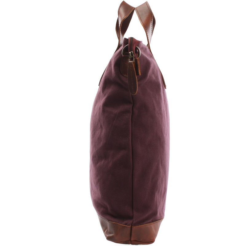 Leconi Shopper Henkeltasche Damen Canvas Leder bordeaux LE0037 Rabatte dieses Monats