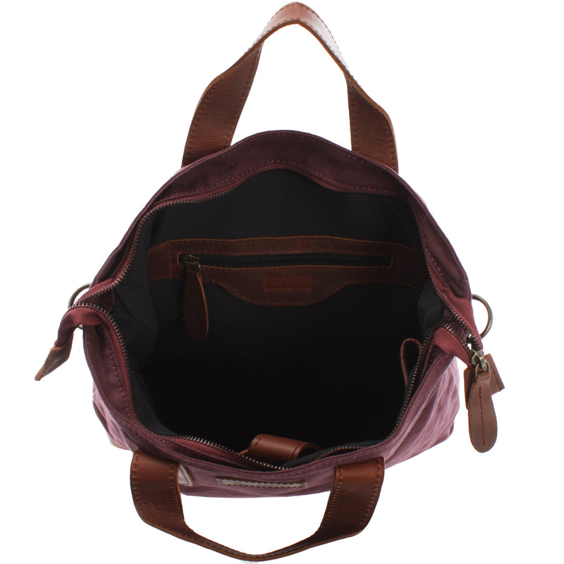 Leconi Shopper Henkeltasche Damen Canvas Leder bordeaux LE0037 Rabatte dieses Monats