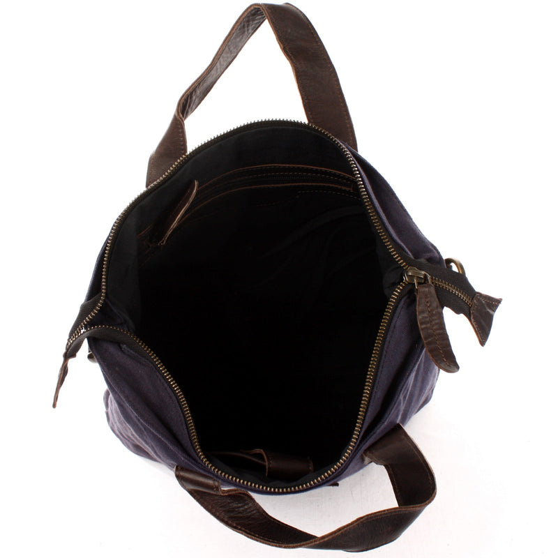 Leconi Shopper Henkeltasche Damen Canvas Leder navy LE0037 2025