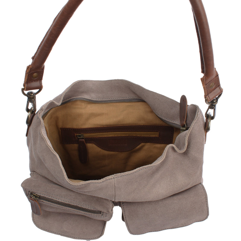 Leconi Schultertasche Umhängetasche Ledertasche Veloursleder grau LE0039 Online