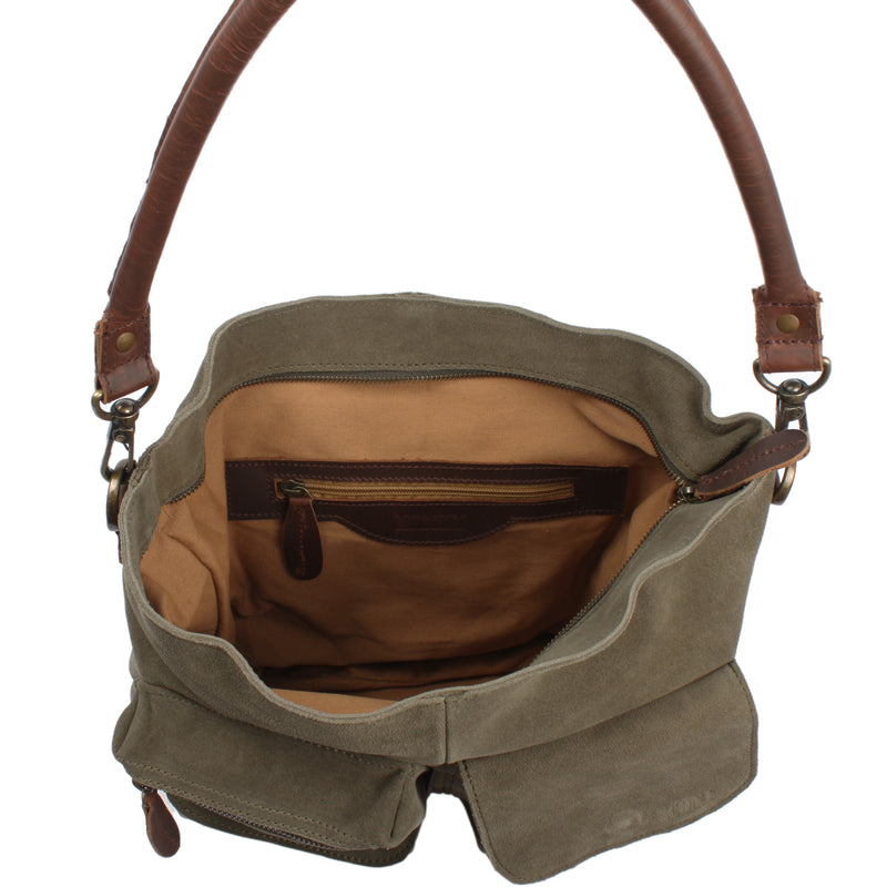 Leconi Schultertasche Umhängetasche Ledertasche Veloursleder grün LE0039 Outlet