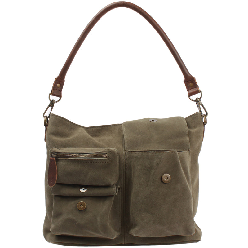 Leconi Schultertasche Umhängetasche Ledertasche Veloursleder grün LE0039 Outlet
