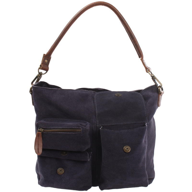 Leconi Schultertasche Umhängetasche Ledertasche Veloursleder navy LE0039 Auslauf