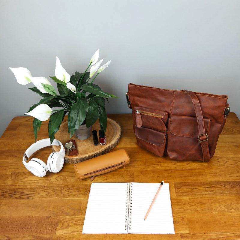 Leconi Schultertasche Umhängetasche Ledertasche Leder braun LE0039 Verkauf