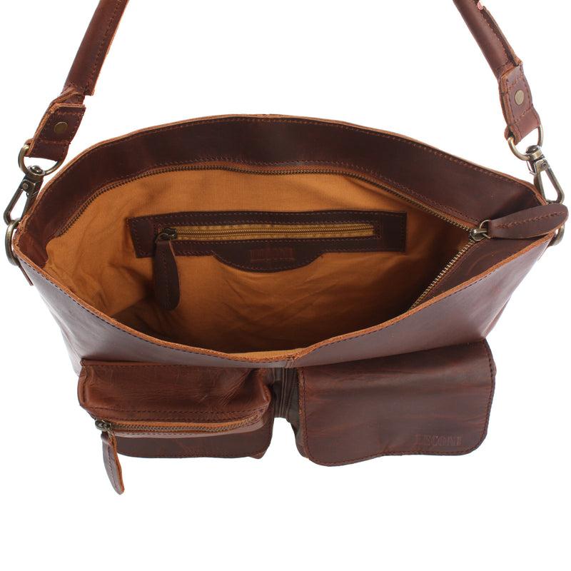 Leconi Schultertasche Umhängetasche Ledertasche Leder braun LE0039 Verkauf