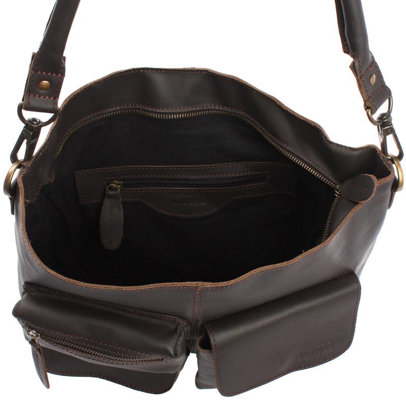 Leconi Schultertasche Umhängetasche Ledertasche Leder dunkelbraun LE0039 Angebote