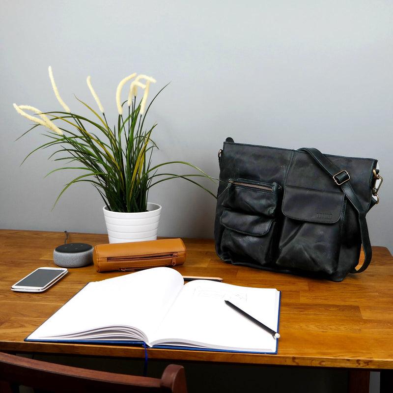 Leconi Schultertasche Umhängetasche Ledertasche Leder grau LE0039 Hotsell