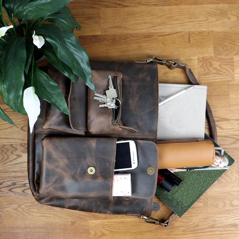Leconi Schultertasche Umhängetasche Ledertasche Leder schlamm LE0039 im Angebot