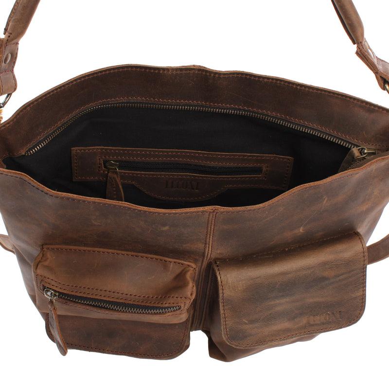Leconi Schultertasche Umhängetasche Ledertasche Leder schlamm LE0039 im Angebot