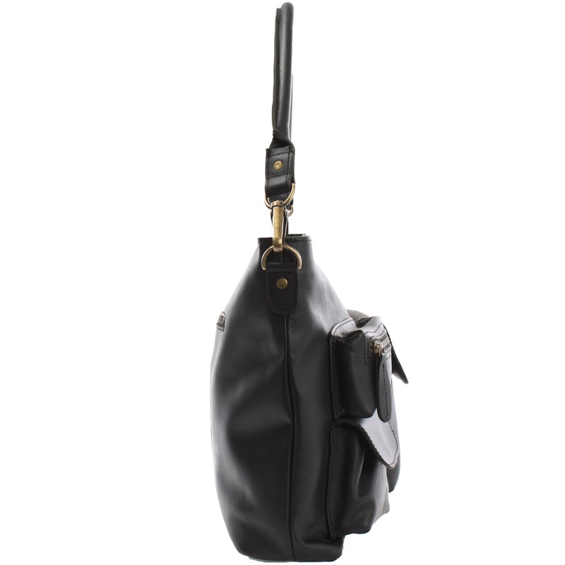 Leconi Schultertasche Umhängetasche Ledertasche Leder schwarz LE0039 Schlussverkauf