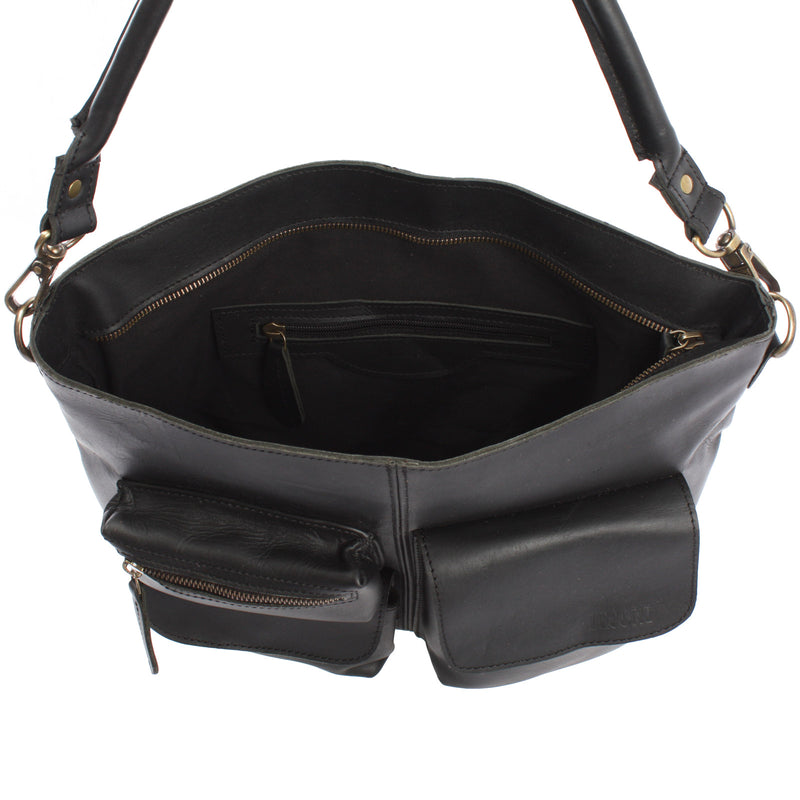 Leconi Schultertasche Umhängetasche Ledertasche Leder schwarz LE0039 Schlussverkauf