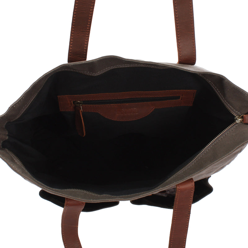 Leconi Shopper Beuteltasche Damentasche Canvas Leder grau LE0040 Fabrikverkauf