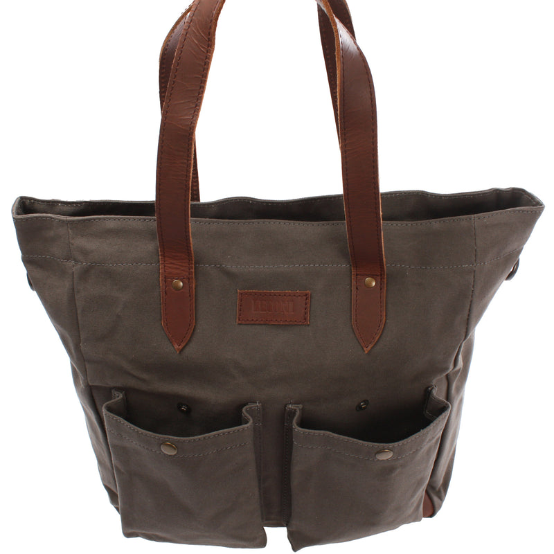 Leconi Shopper Beuteltasche Damentasche Canvas Leder grau LE0040 Fabrikverkauf